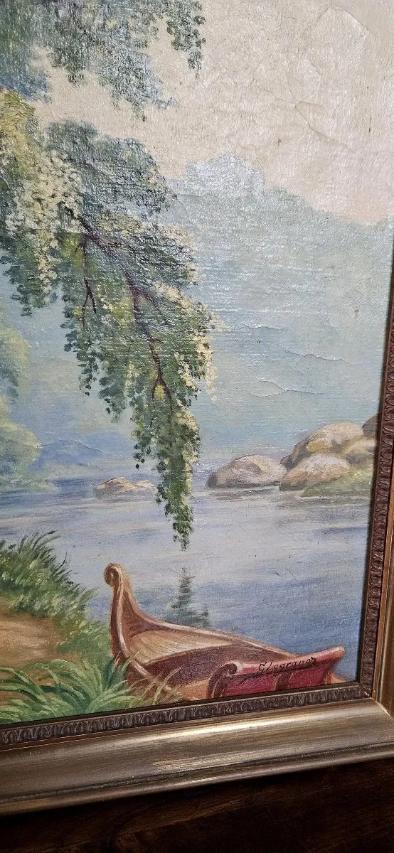 Tableau huile sur toile représentant une scène romantique