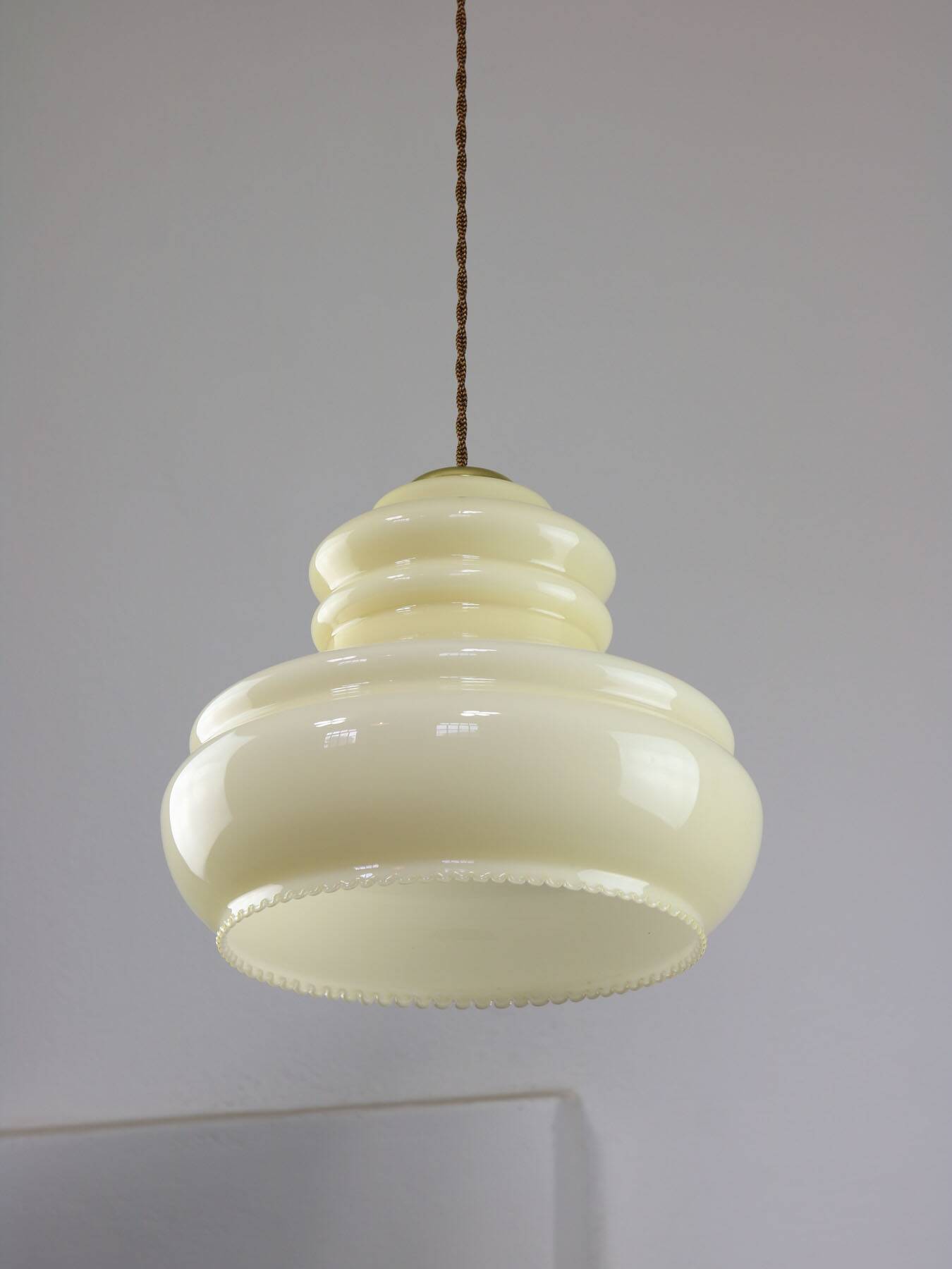 Mid-Century Italian Yellow Glass and Brass Pendant Lamp
