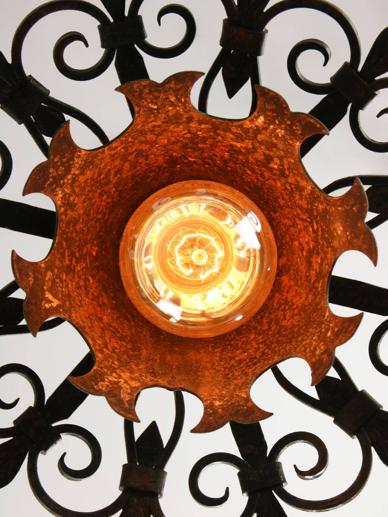 Vintage Wrought Iron Intricate Pendant Lamp, 1930s