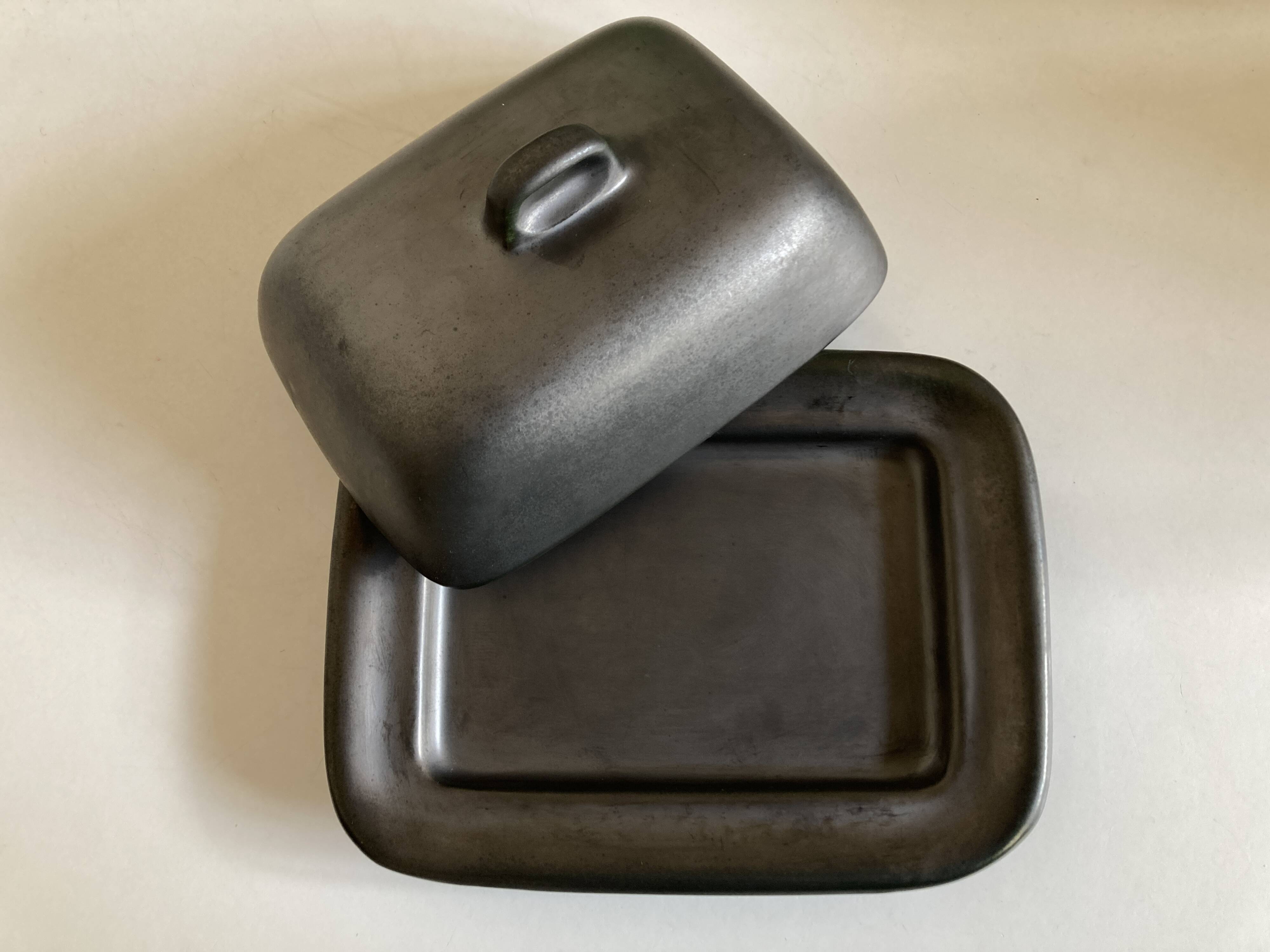 1960 Vallauris enameled earthenware butter dish