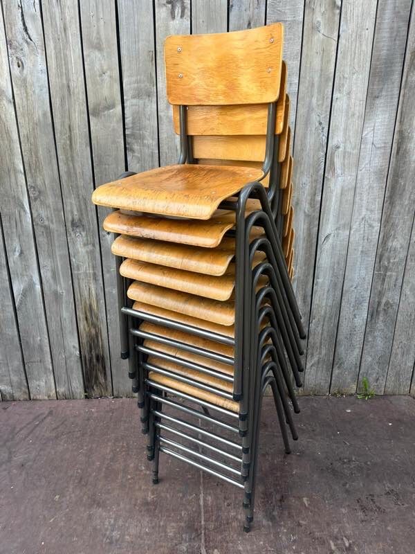 Industrial high stool Toupie in wood and metal, 1960s