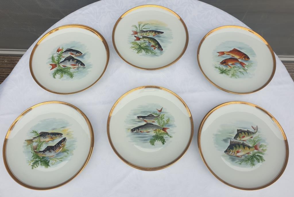 Set 12 plates porcelain fish edge laurel gold Bernardaud
