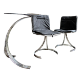 2 chairs in chromed metal and black woven skaï 1970s