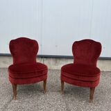 pair of red velvet toad armchairs