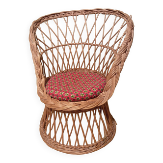 Fauteuil corbeille enfant en rotin, années 70