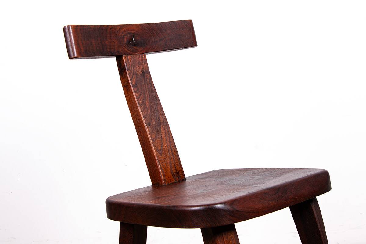 Set of 4 Scandinavian chairs in solid Elm, model T in the style of Olavi Hannin.