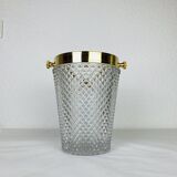 Hollywood regency cut crystal and gold metal champagne bucket