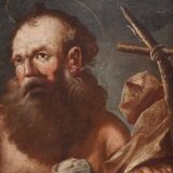 Antique religious painting from the 17th century, Penitent Saint Jerome