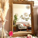 Miroir trumeau ancien de cheminée en bois doré 125x80