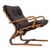 1970s, Danish armchair by Komfort, furniture leather, canvas, bent wood.