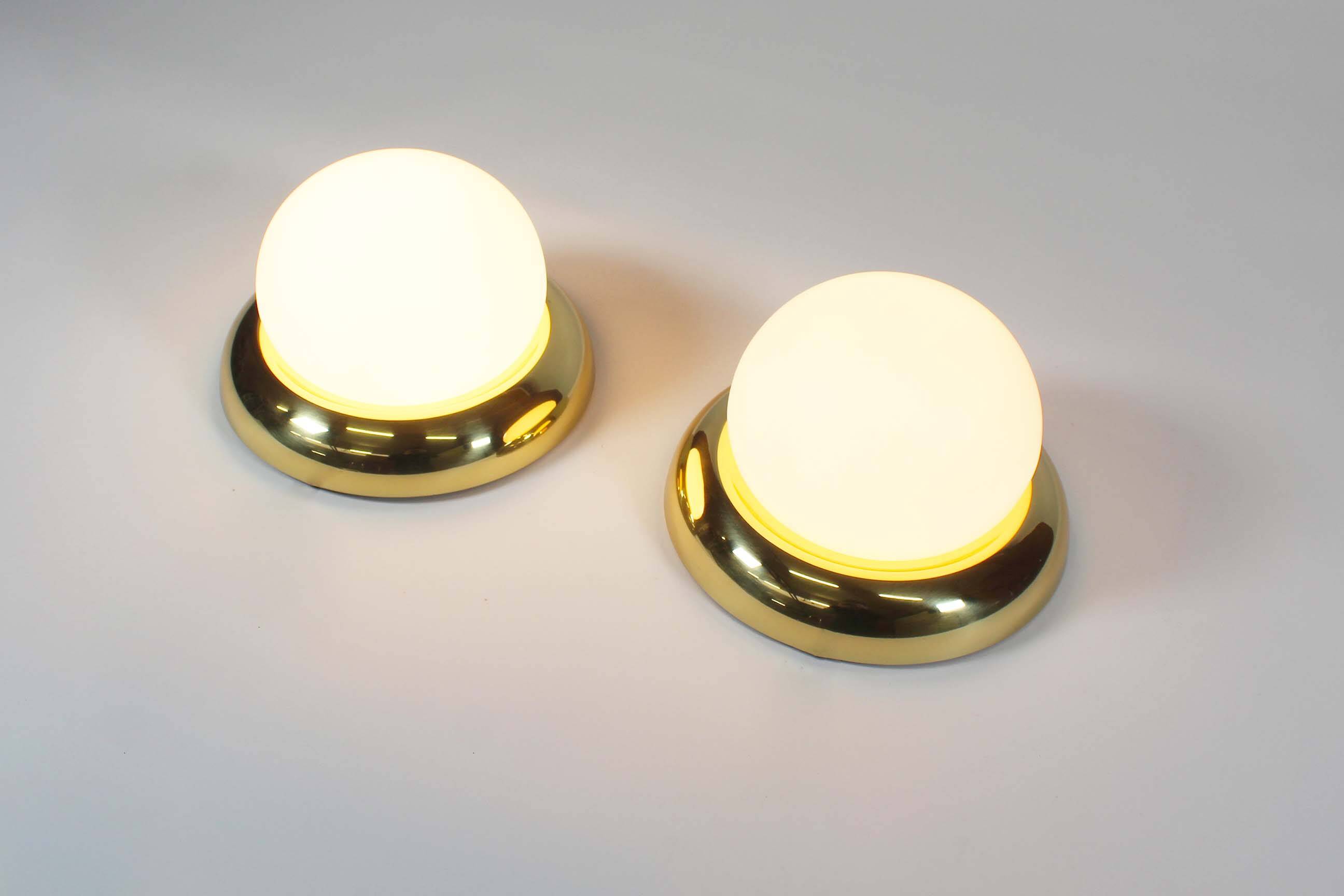 Pair of opaline glass and brass vintage wall lights by Kaiser