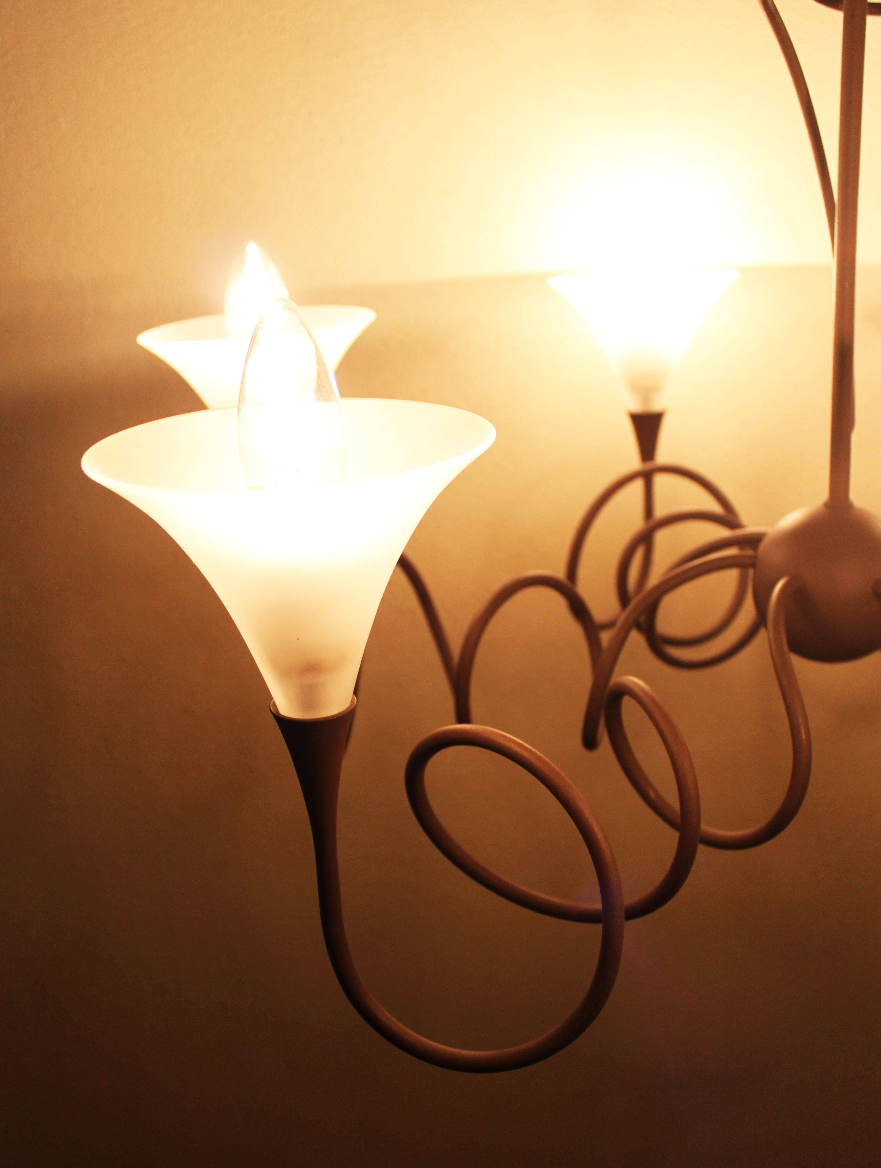 Modern metal chandelier, 6 lights.
