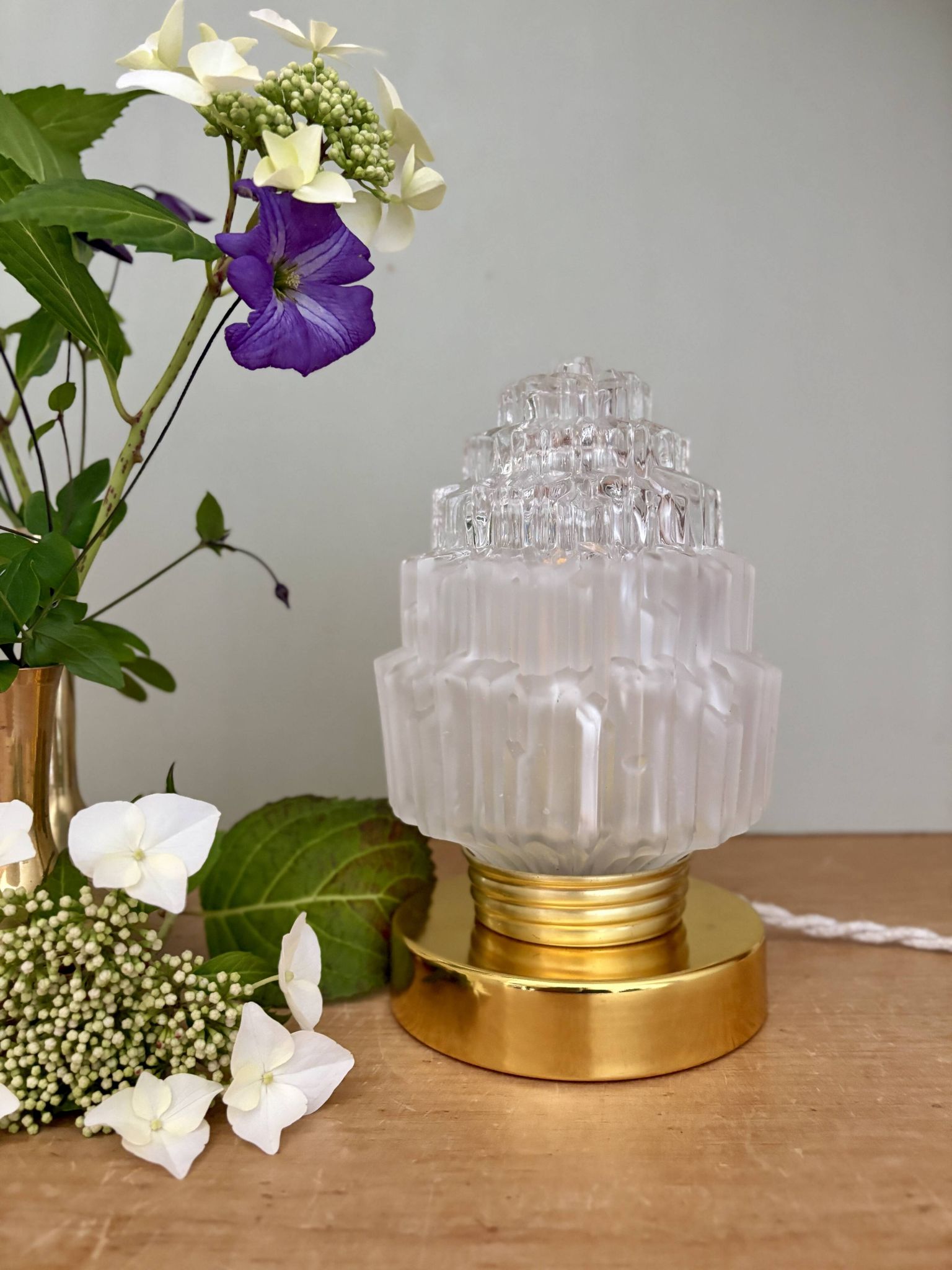 Vintage globe table lamp in half frosted, half transparent glass