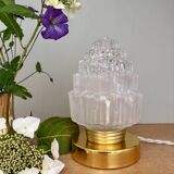 Vintage globe table lamp in half frosted, half transparent glass
