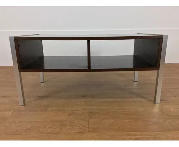 Coffee table wood and aluminum 70s