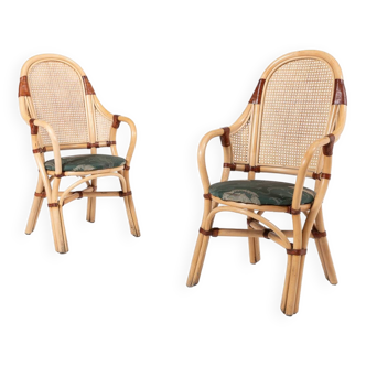Lot de 2 chaises d'intérieur/extérieur vintage en rotin et bambou des années 1970