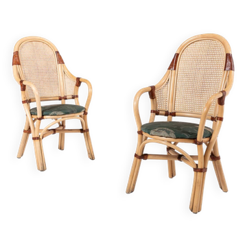 Lot de 2 chaises d'intérieur/extérieur vintage en rotin et bambou des années 1970