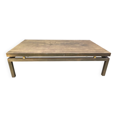 Table basse en laiton gravé vintage signée par Willy Daro, années 1970.