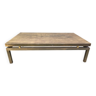 Vintage etched brass coffee table signed by Willy Daro, 1970s