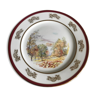 Decorative porcelain plate from limoges autumnal landscape decoration