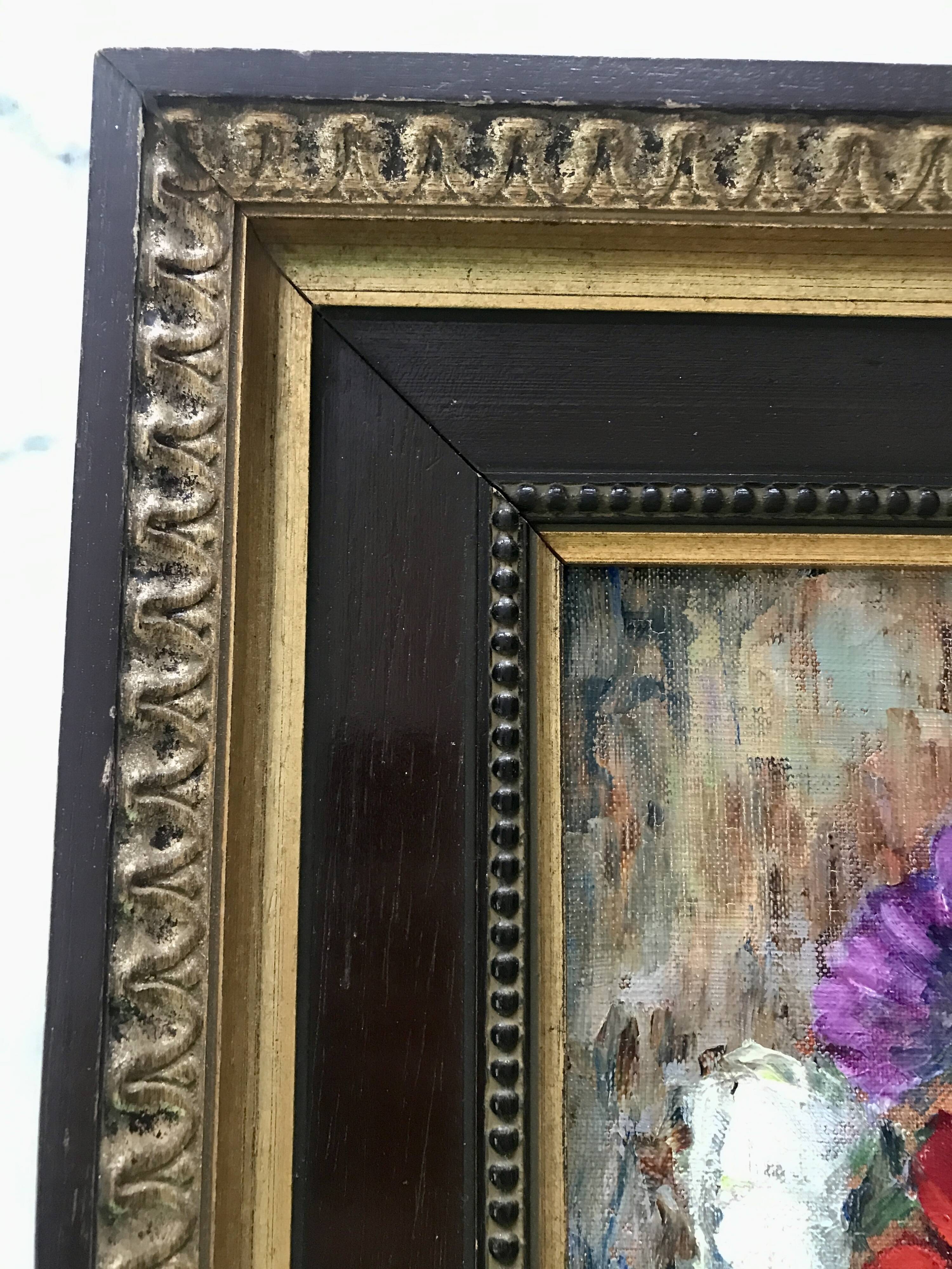 Huile sur toile Bourganel 1978 bouquet de fleurs