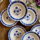 Set of 8 antique soup plates, blue flower decorations