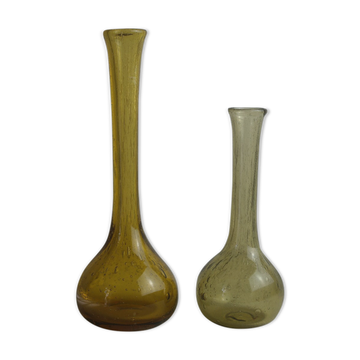 Paire de soliflores en verre soufflé bullé biot vintage
