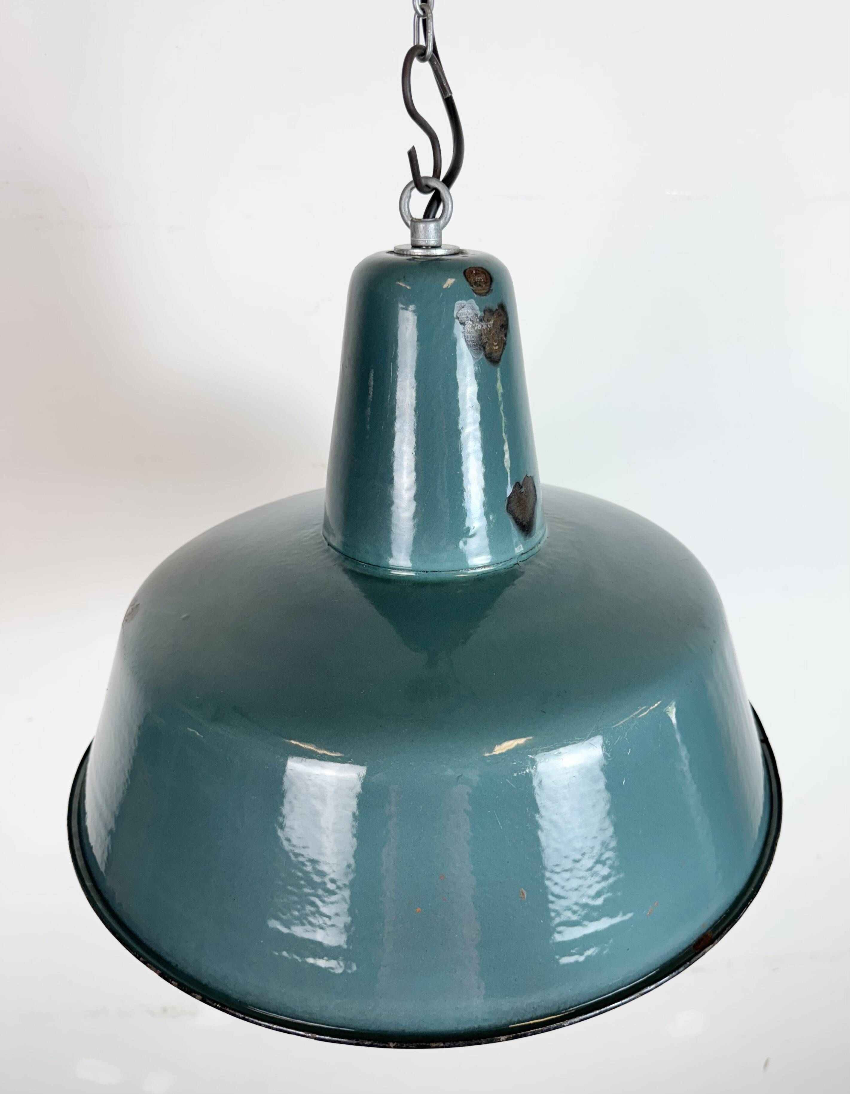 Large Industrial Petrol Enamel Factory Pendant Lamp, 1960s