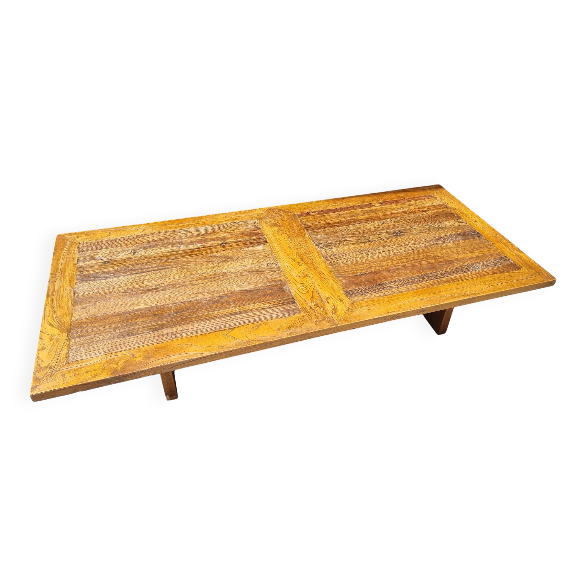 Rustic brutalist coffee table in solid reclaimed wood 195 x 90 cm