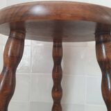 Turned wooden stool / tripod with round seat