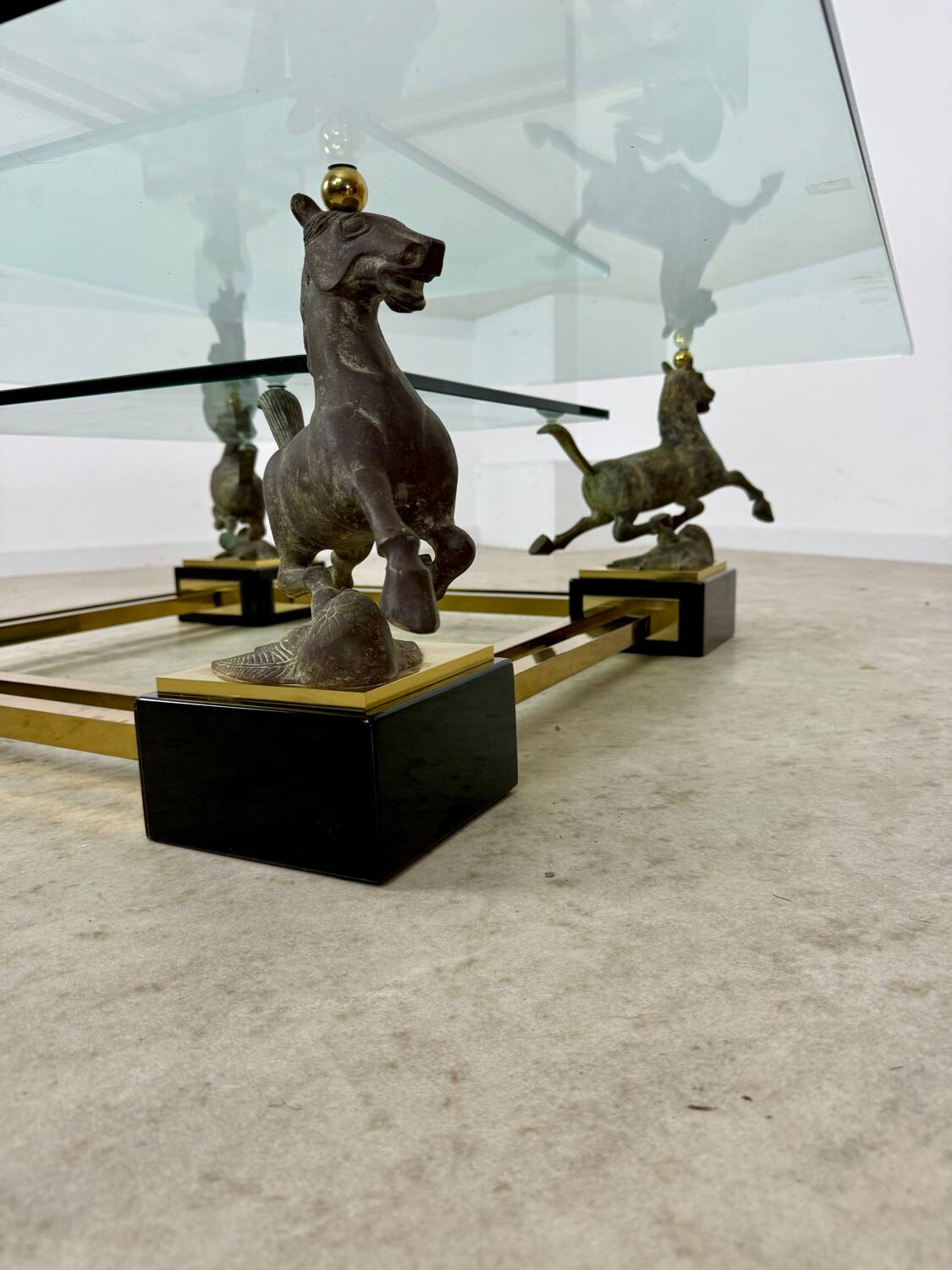 Old brass and gilded bronze table horses design from the 70s vintage Horses