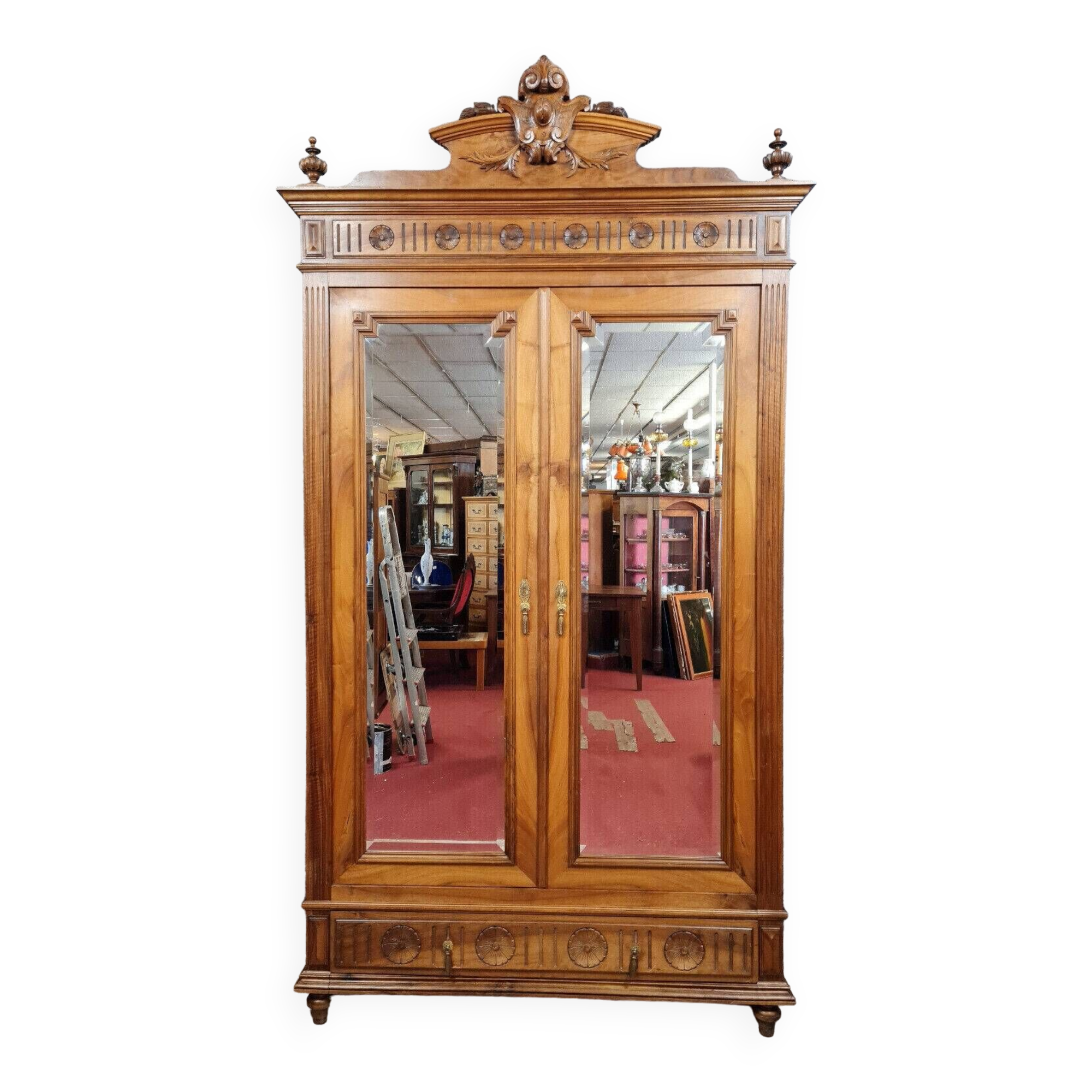 Louis XVI style wardrobe in walnut with blond patina circa 1880