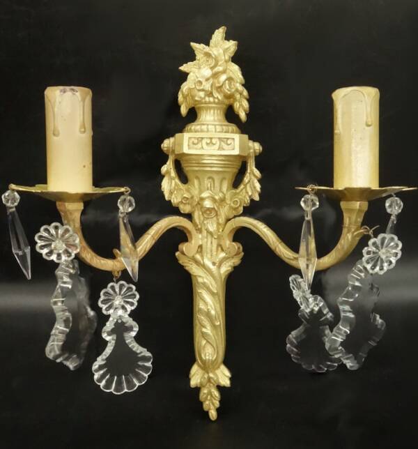 Pair of Louis XVI style tassel sconces, early 1900s - bronze & glass