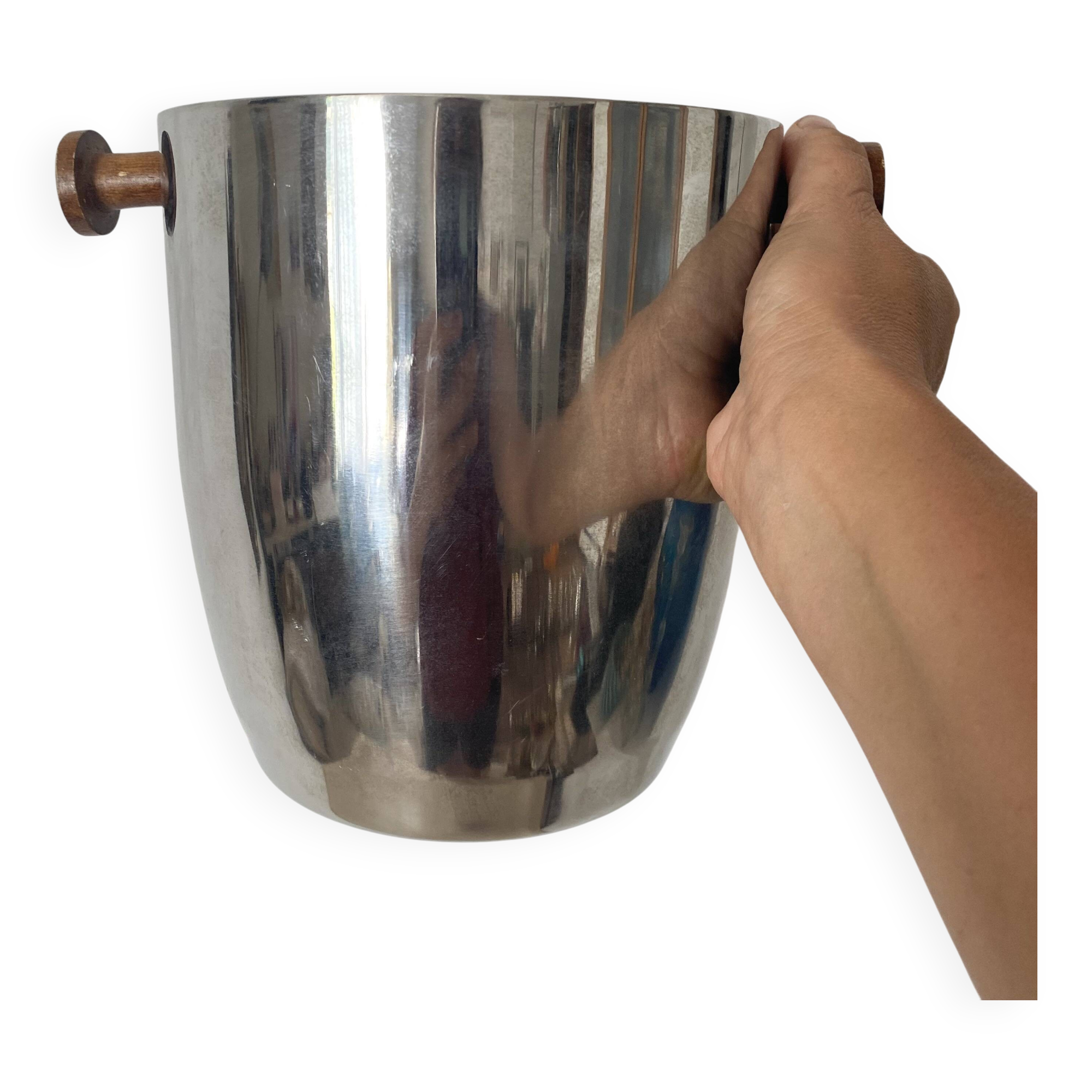 Double-walled stainless steel and wood champagne bucket