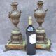 Pair of antique French Art Nouveau bronze vases on a marble base, fireplace decoration, 1800s, Châteaucore cassolettes, unique piece.