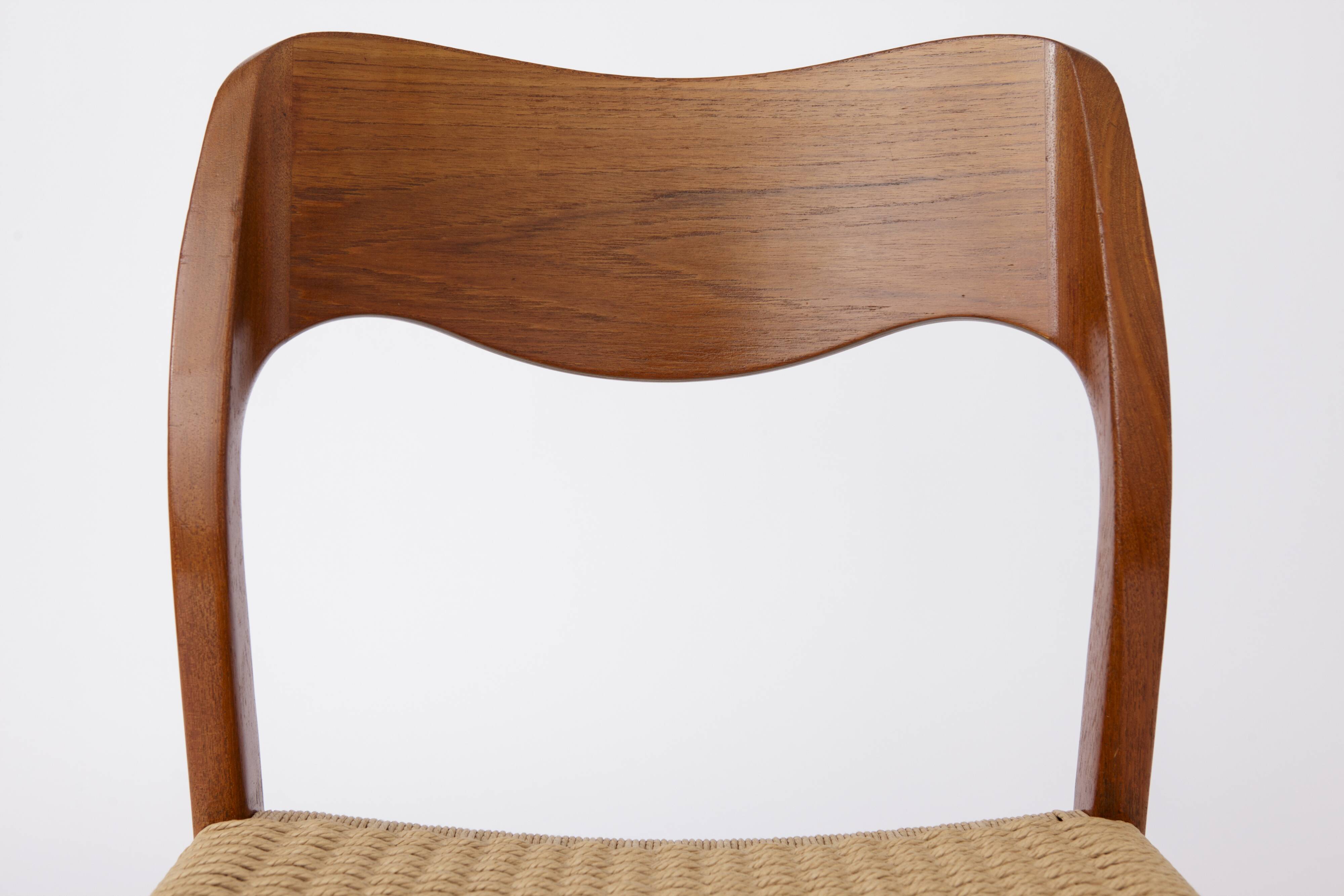 Niels Otto Møller Model 71 Chair (with repair) in Teak with New Danish Cord