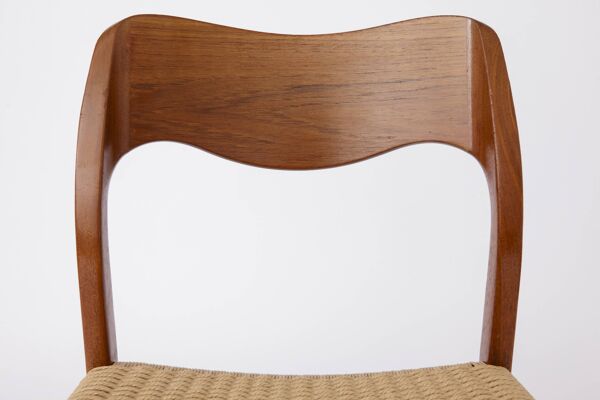Chaise Niels Otto Møller Modèle 71 (avec réparation) en teck avec nouvelle corde danoise