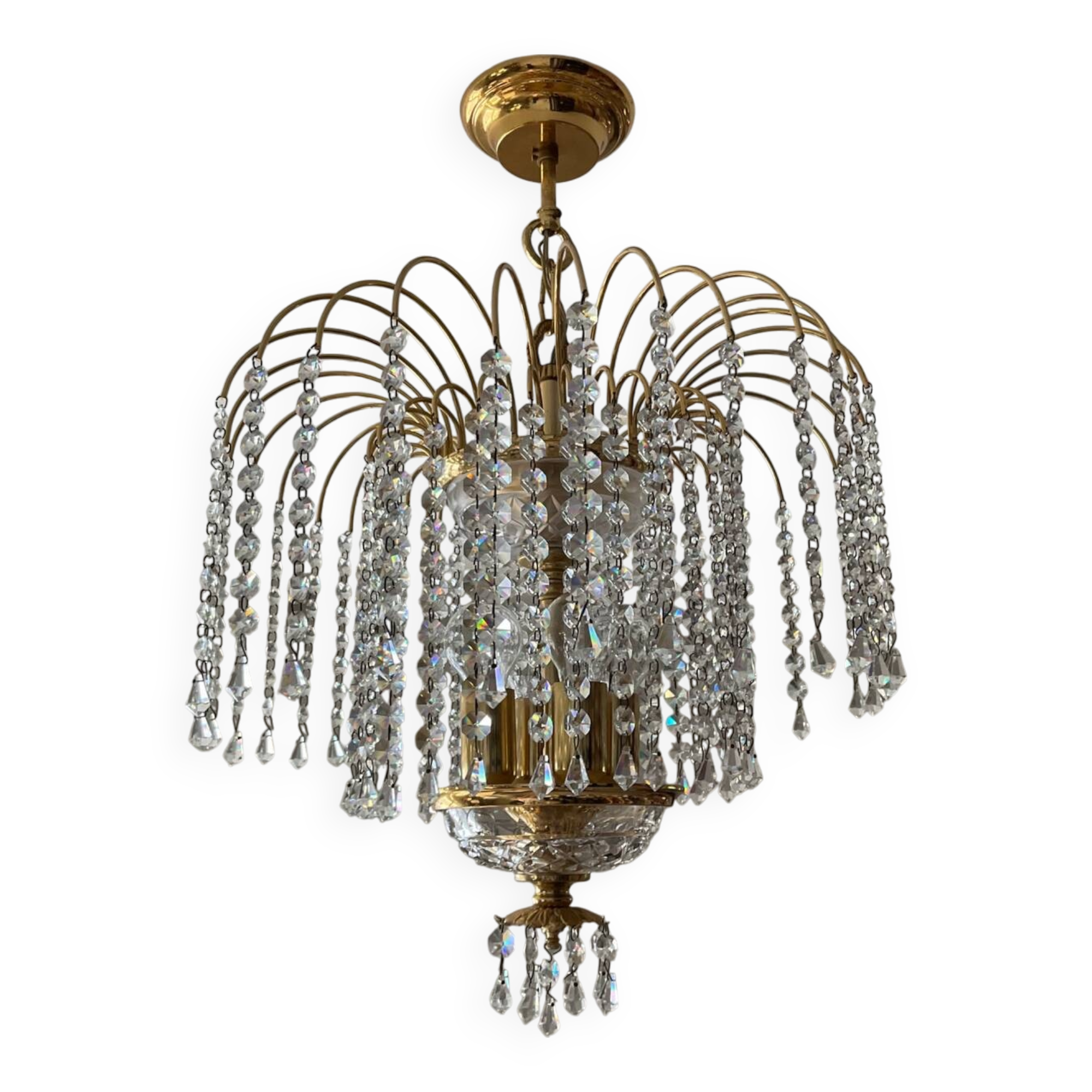 Brass waterfall chandelier with crystal tassels