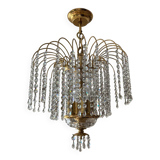 Lustre cascade en laiton et pampilles de cristal