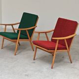 Pair of green-red boomerang armchairs by Antonin Suman for Ton (Thonet) 19
