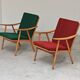 Pair of green-red boomerang armchairs by Antonin Suman for Ton (Thonet) 19