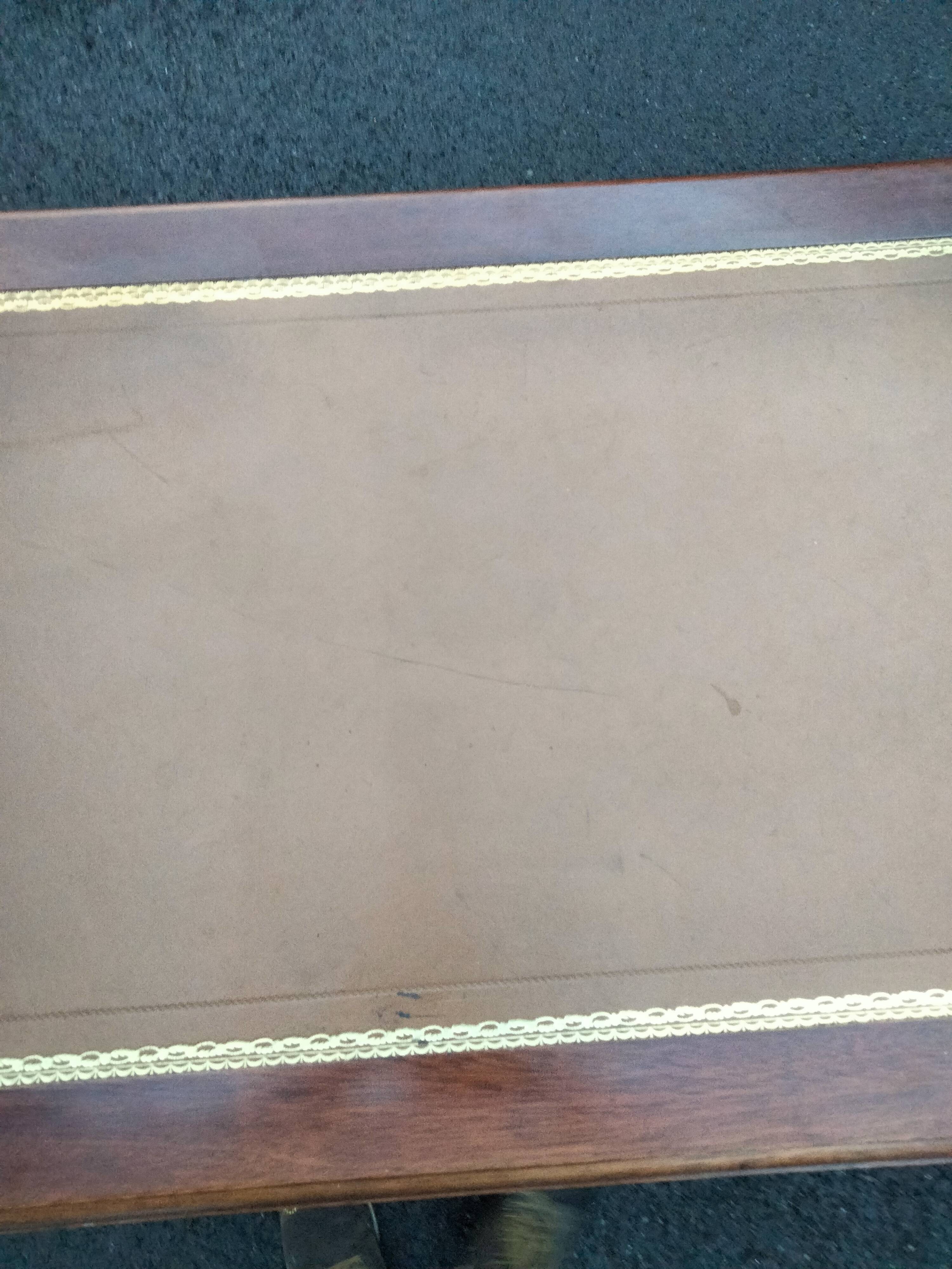 Old style flat desk louis xvi leather tray with 2 pulls