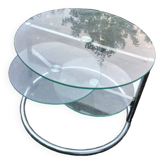 Ancienne table basse métal chromé plateaux pivotants années 70