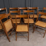 Suite of 11 folding chairs with canning 1980 wooden surround