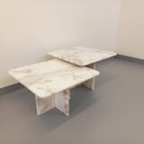 Pair of vintage nesting coffee tables in white marble from the 1970s.