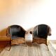 2 fauteuils rotin et cuir tressé vintage