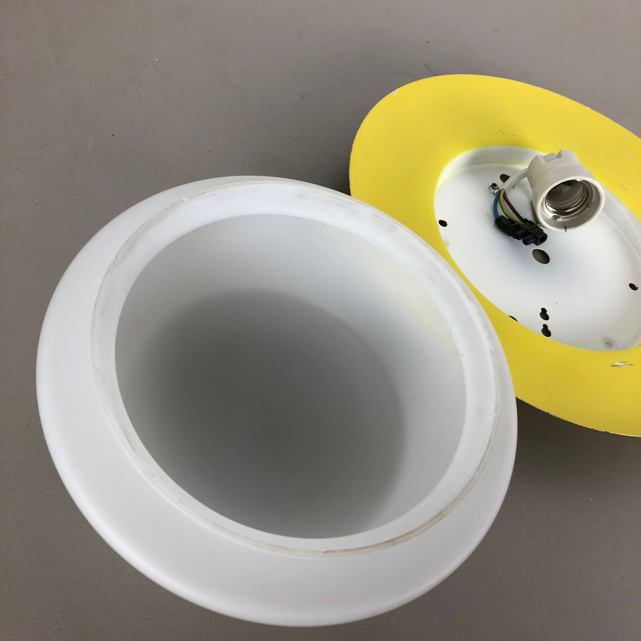 Metal opaline glass wall light, yellow, Italy, 1960s