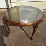 Chippendale Coffee Table in Wood, Canework and Glass - Round