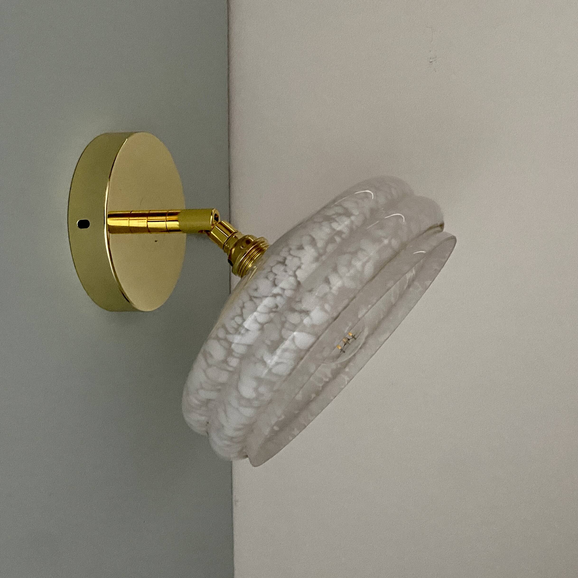 Vintage white CLichy glass lampshade wall light