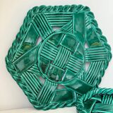 Trio dessous de plat et dessous de bouteilles barbotine art deco